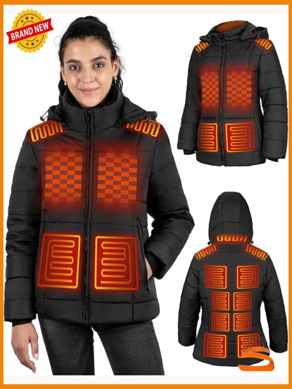 Heated Jacket for Women with Detachable Hood 15 Heating Zones USB Charging